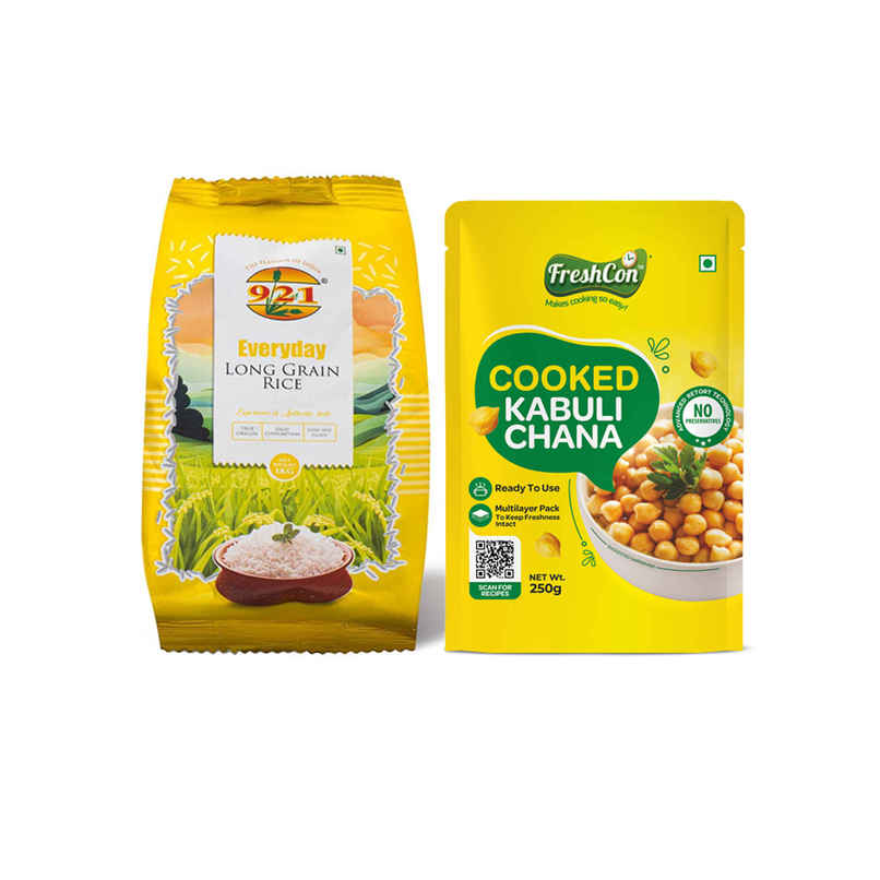 921 Everyday Long Grain Rice (1kg) & Freshcon Cooked Kabuli Chana | Chickpeas (250g) Combo 