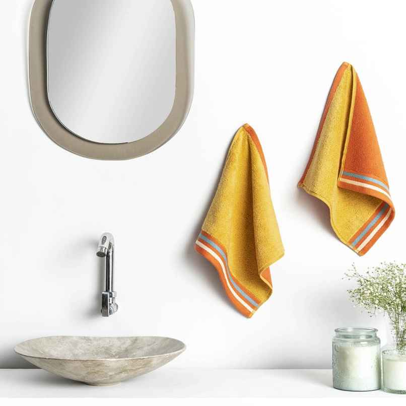 DDECOR -Yarn Dyed Sporty Look 100% Cotton Reversible 500 GSM Face Towel - Orange/Yellow