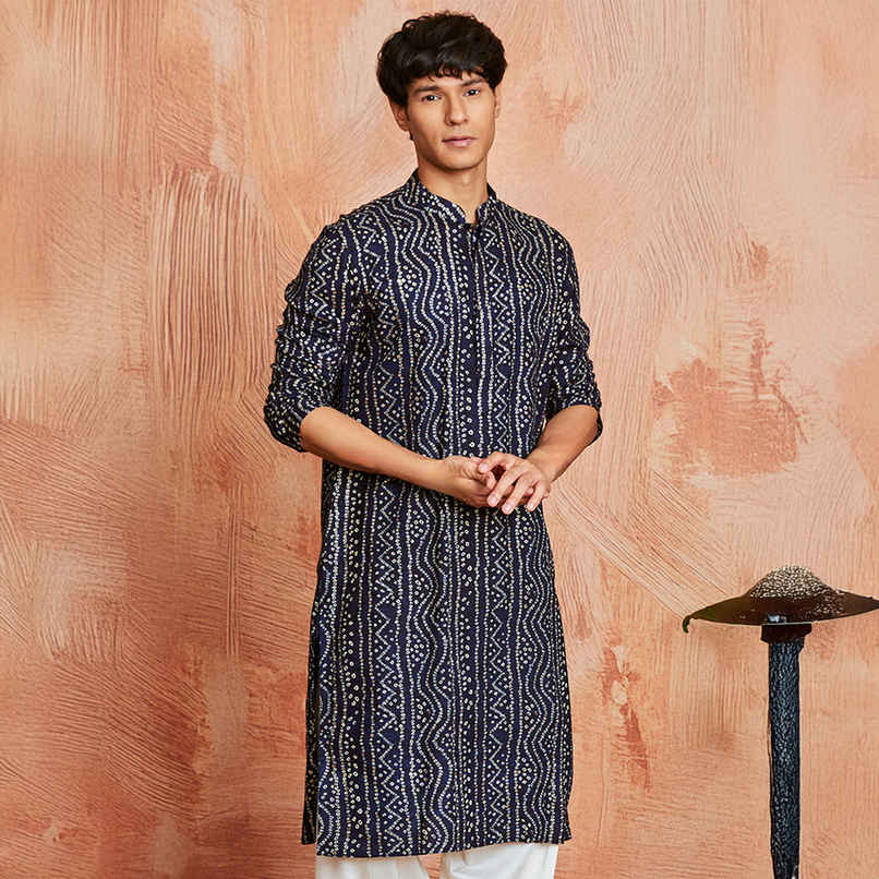 Vastramay Men's Rayon Kurta | Navy Blue - XL