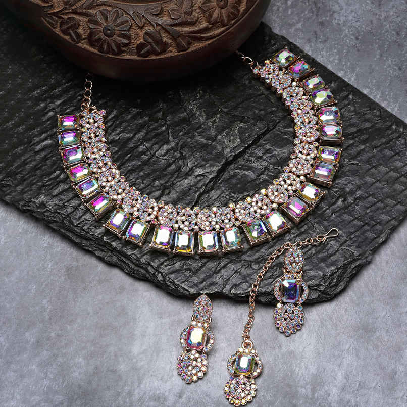 Sukkhi Striking Gold Plated Rose Gold Stone Studded Choker Necklace Set