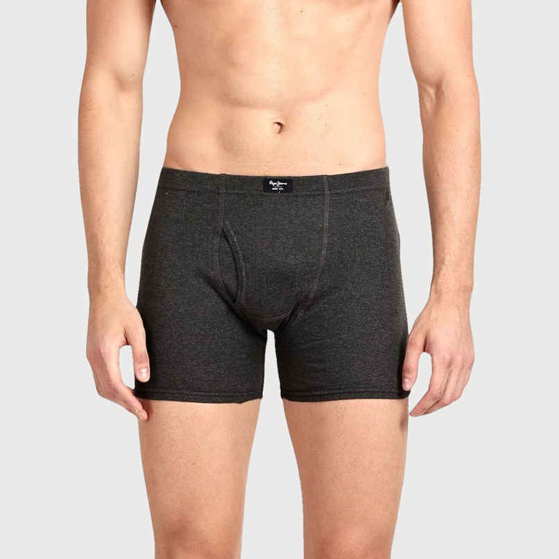 Pepe Jeans Mens Charcoal Melange 100% Cotton Solid Trunk - Pack of 2 (L) Comfort Fit, Soft Fabric