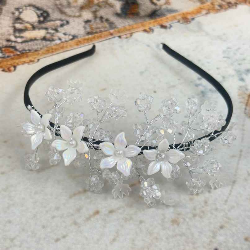 The Opal Factory Hair Accessories | Crystal Flower Hair Band for Girls | Black