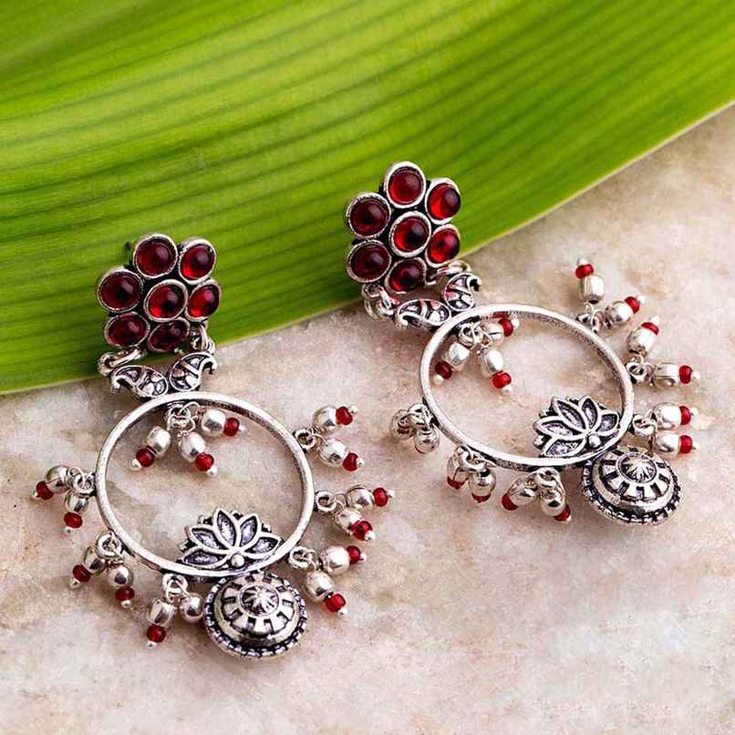 Voylla Abhira Floral Drop Style Hoop Earrings