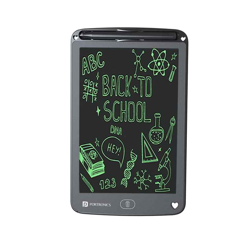 Portronics Ruffpad 12E Re-Writable LCD Writing Pad with 30.4cm (12 inch) Writing Area, India's First Notepad to Save and Share Your Child's First creatives via Ruffpad app on Your Smartphone - Black