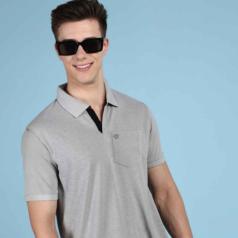 Lux Cozi Men's Solid Cotton Polo T-shirt with Pocket | Grey Melange - S