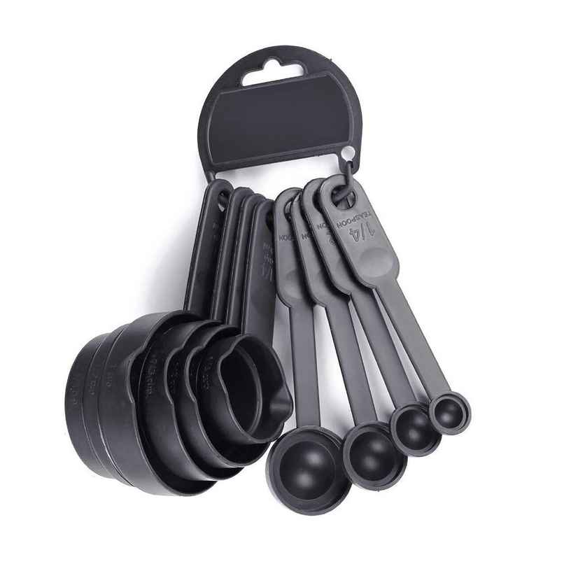 YouBee Plastic Measuring Spoon and Cup Set | 8 Pcs | Black