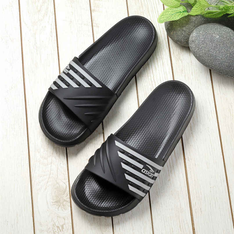 Asian Men's Slides | Slider-32 | Black and Grey - UK 7