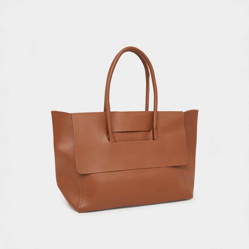 Styli Women's Cut Out Detail Flap Closure Tote Bag | Brown