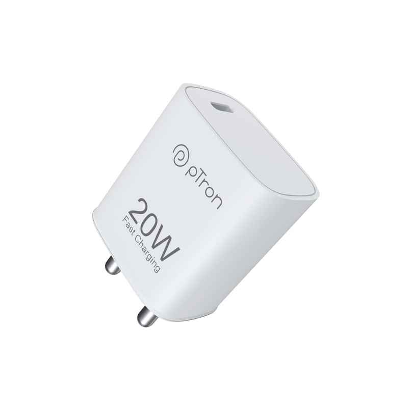 pTron 20W Apple Charger Volta FC18 Type-C/PD Fast Charger Comp. with iPhone 14/13/12/11/X/8 - White