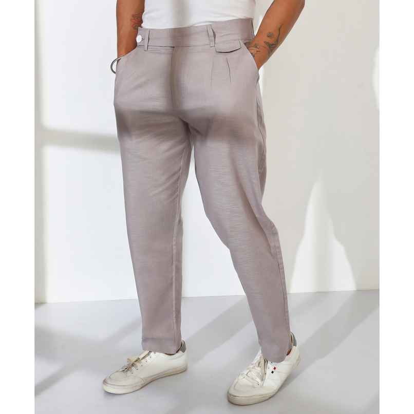 Campus Sutra Men's Tailored Linen-Blend Trousers | Grey - 30