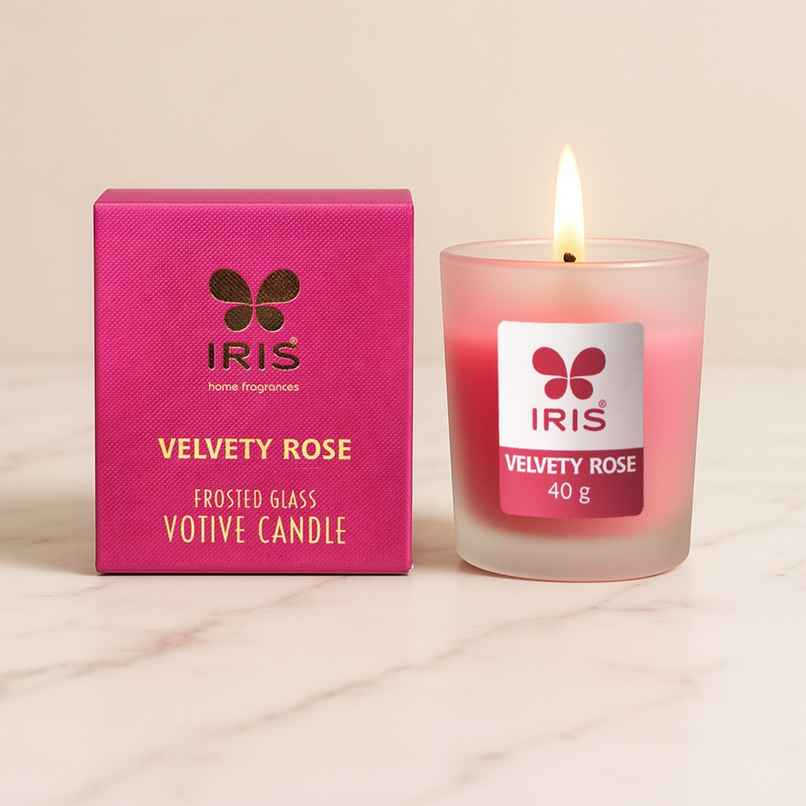Velvety Rose Frosted Shot Glass Scented Votive Candle | 8 Hours Burn Time | Home Decor | IRIS