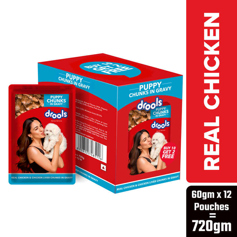Drools Puppy Wet Dog Food Chicken And Chicken Liver Chunks In Gravy (10 + 2 Pouches Free)