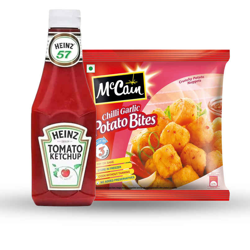Heinz Tomato Ketchup (435g) & Mccain Chilli Garlic Potato Bites (420g) Combo Heinz Tomato Ketchup (435g) & Mccain Chilli Garlic Potato Bites (420g) Combo