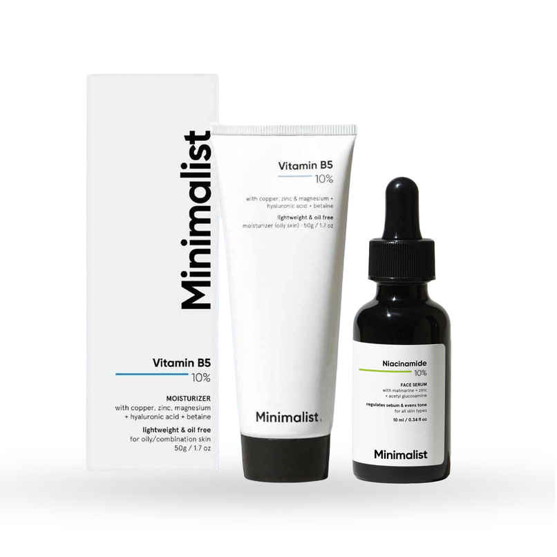 Minimalist 10% Vitamin B5 Oil-Free Face Moisturizer Gel (50g) & Minimalist Niacinamide 10% With Matmarine + Zinc + Acetyl Glucosamine (10ml) Combo