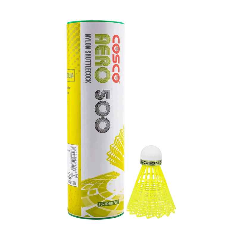 Cosco Aero 500 Nylon Shuttle Cock Pack Of 6 | Yellow | Made In India Cosco Aero 500 Nylon Shuttle Cock Pack Of 6 | Yellow | Made In India