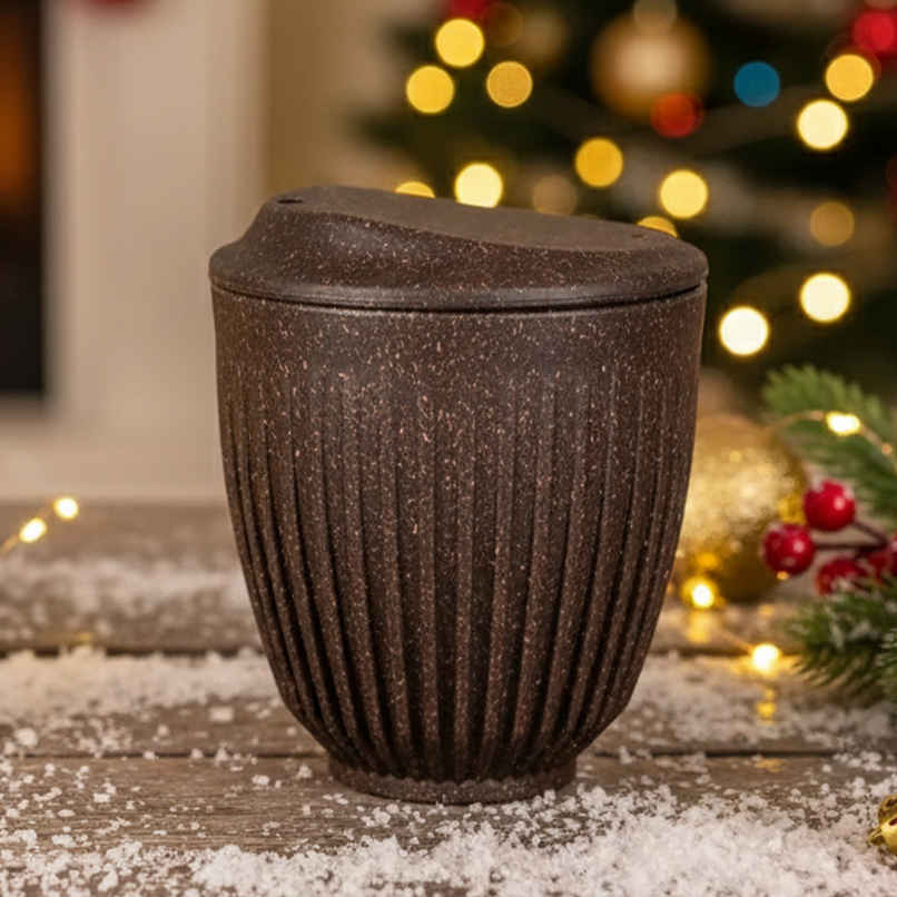 Eha Earth Friendly Retro Mug with Lid | 250 ml | Coffee Husk Biocomposite