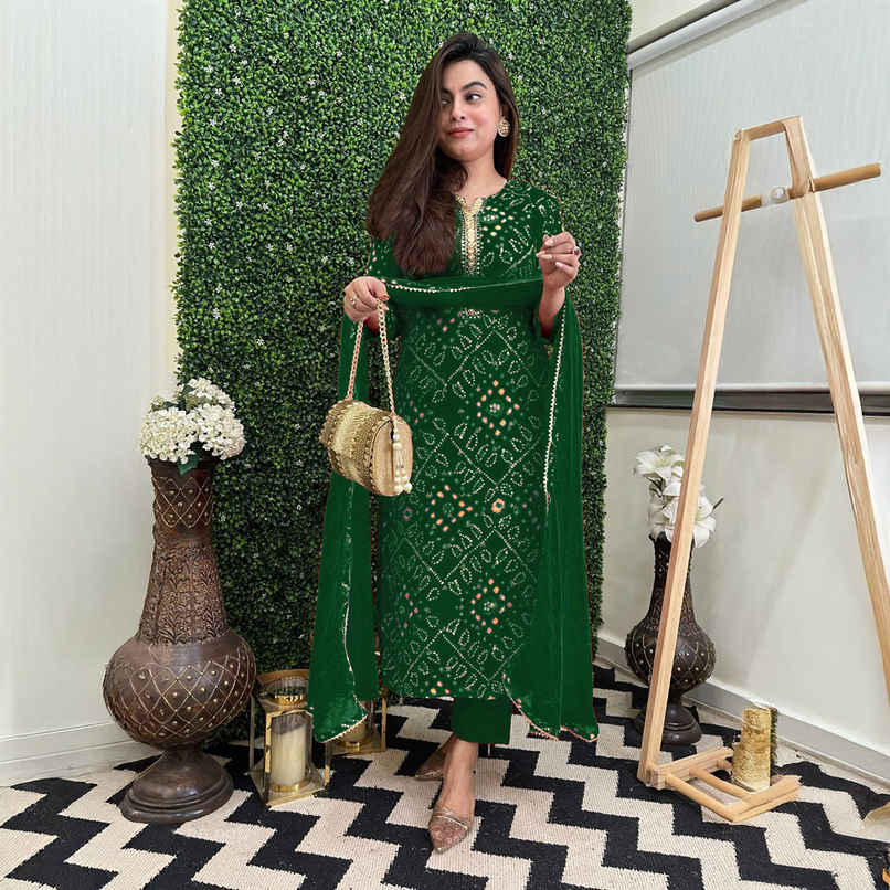 GoSriKi Women's Rayon Blend Straight Printed Kurta with Pant & Dupatta | TURAE | Green - S