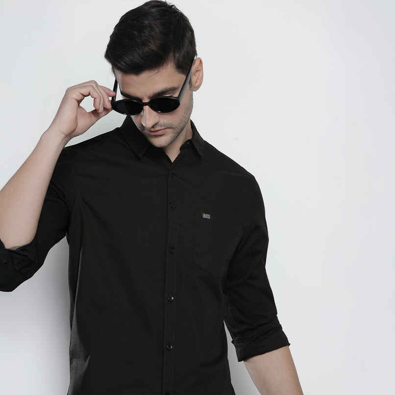 The Indian Garage Co Men's Slim Fit Solid Casual Shirt | Black - 2XL