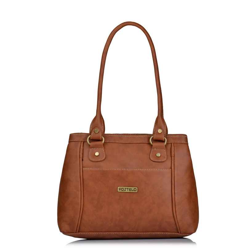 Fostelo Women's Vegan Leather Hynes Handbags Shoulder Hobo Bag Ladies Purse | Tan | Medium