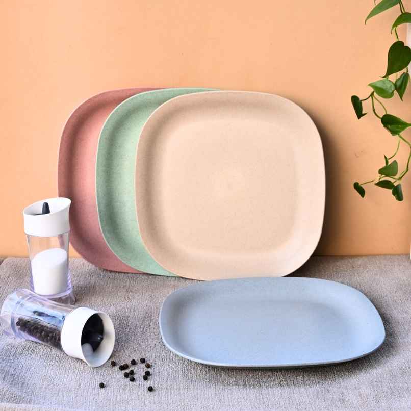 Eha Earth Friendly Square Dinner Plates | 11", 4 pcs, Multi-light | Rice Husk Biocomposite