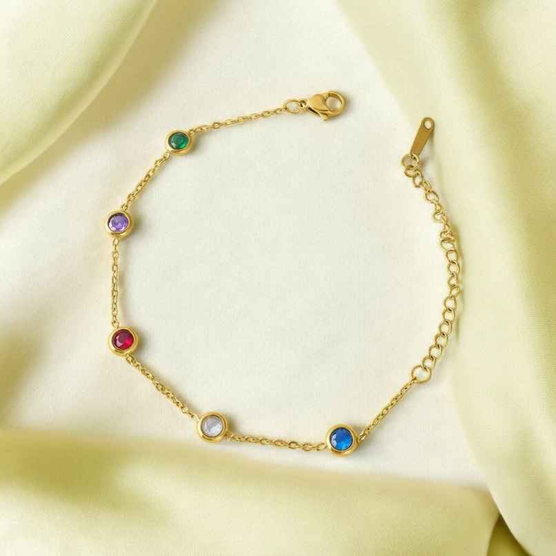 Palmonas Multi Crystal Charm Bracelet for Women | Waterproof and Anti-Tarnish