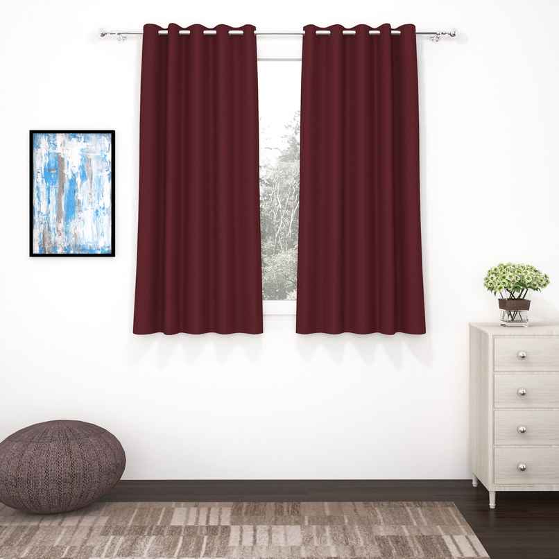 Story@Home 300 GSM 5 feet Faux Silk Blackout 1 U Window Curtain | Maroon