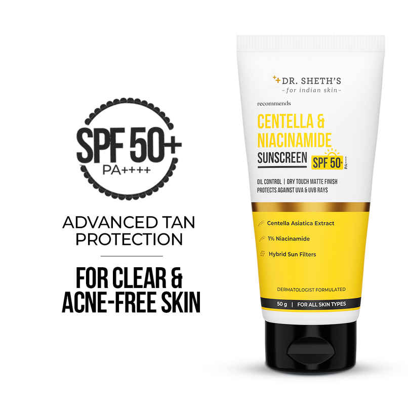 Dr. Sheth'S Centella & Niacinamide Sunscreen Spf 50 Pa+++ Protection For Oily & Acne-Prone Skin
