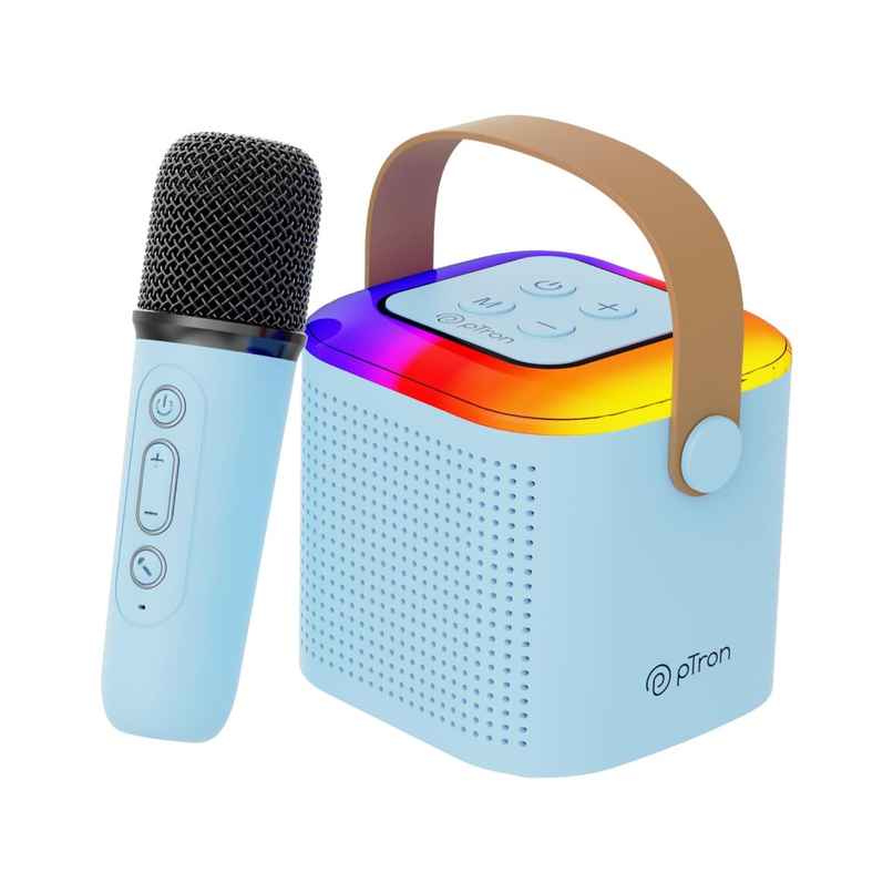 pTron Fusion Tunes 10W Bluetooth Speaker | Wireless Karaoke Mic | RGB Lights | 8Hrs Playtime - Blue