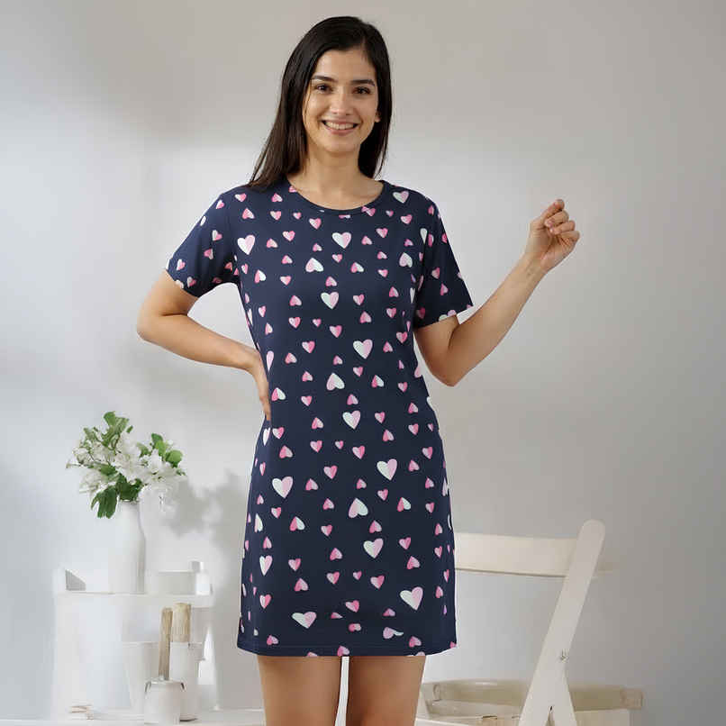 Smartees Valentines Women's Short Nighty | Navy Blue - L