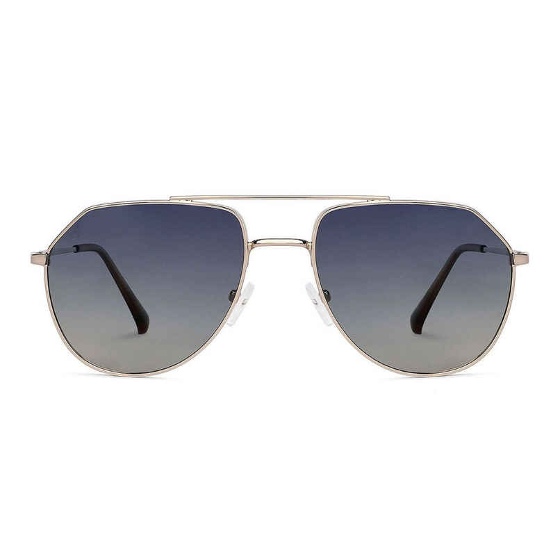 Vincent Chase By Lenskart Unisex Solid Metal Aviator Sunglasses | Black and Gold - L
