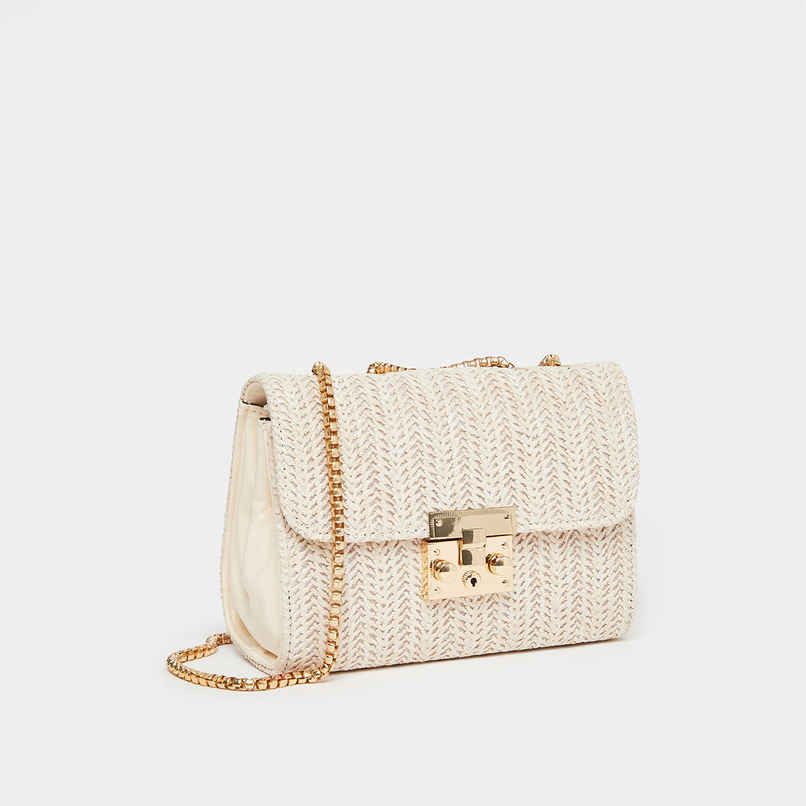 Styli Women's Textured Sling Bag with Chain Strap | Off White