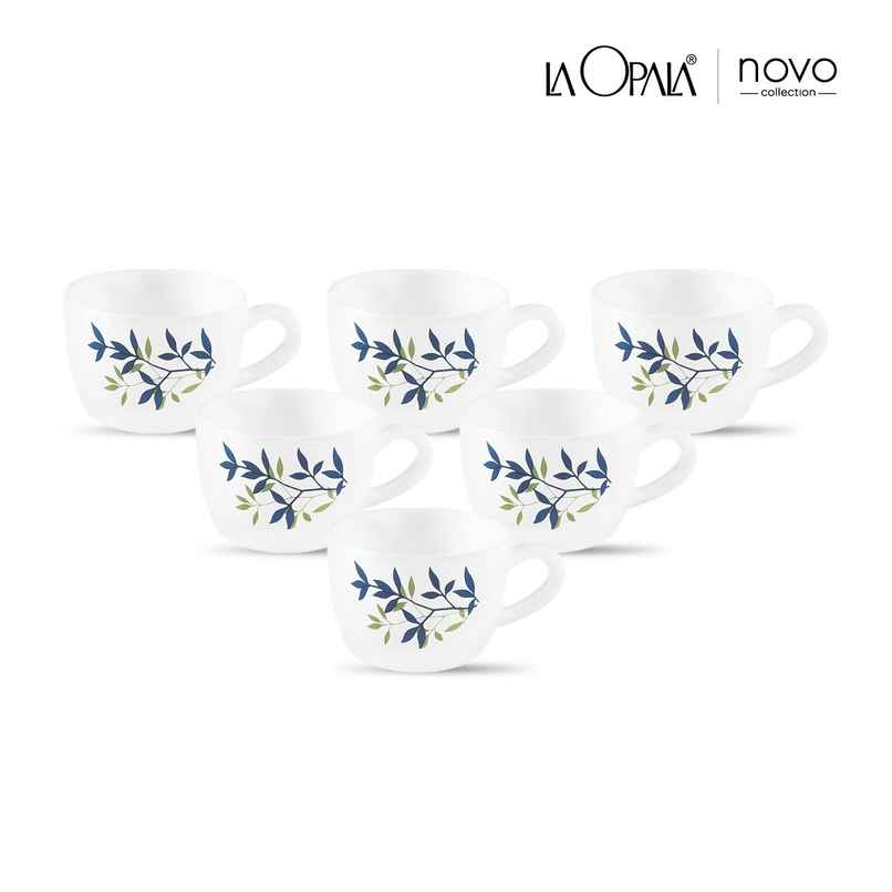La Opala Novo Princess Cup Set | 150 ml Set of 6 | Silken Charm Opal Glass Cups | White