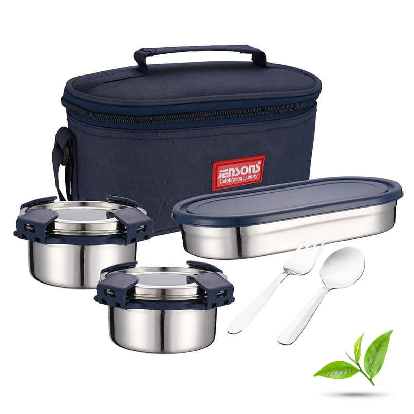 Jensons Stainless Steel Quade Meal 3 Lunch Box 350ml x 2 and 450ml x 1