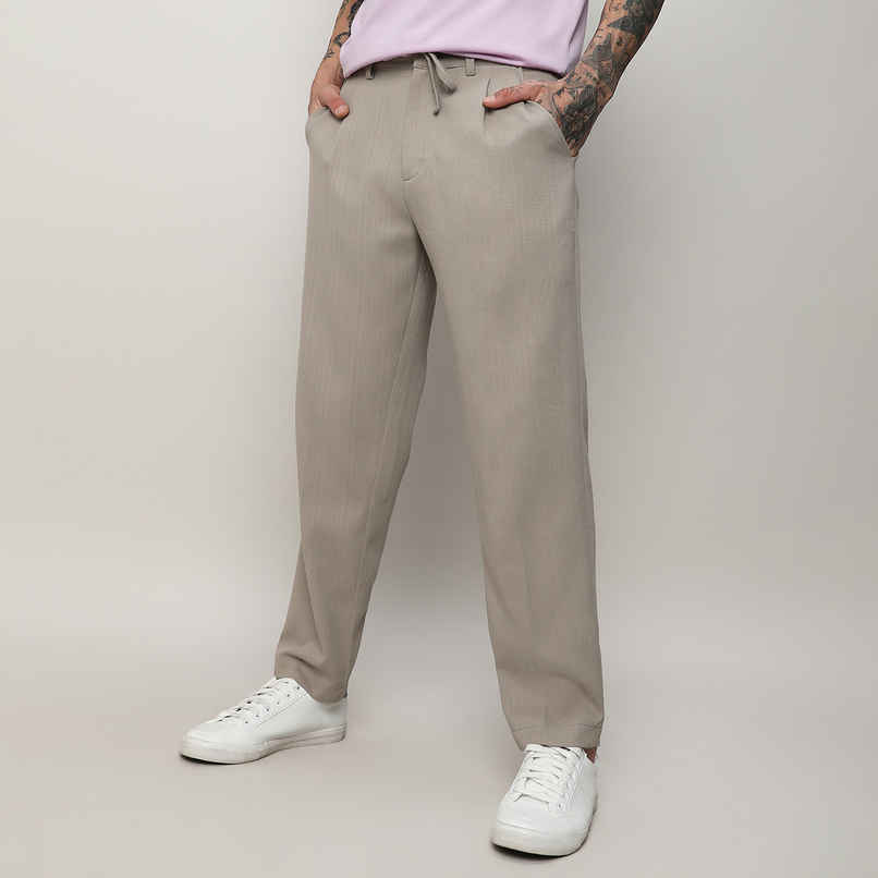Campus Sutra Men's Solid Tailored Trousers | Grey Beige - 34