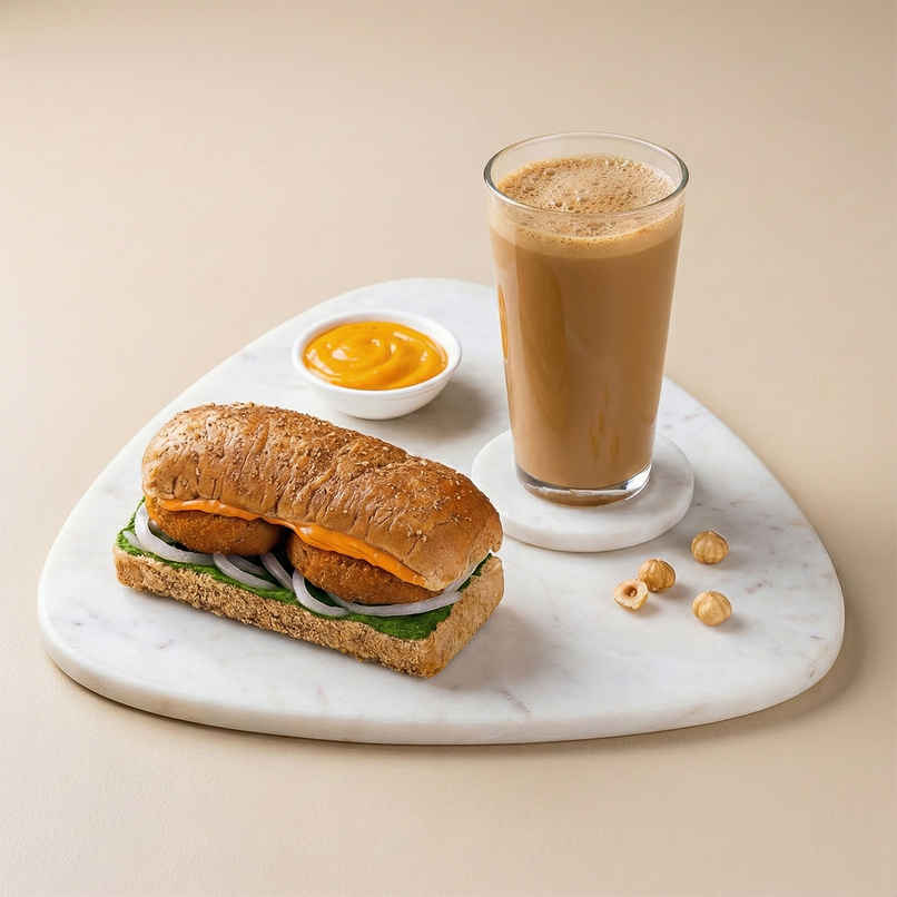 Bombay Aloo Tikki Sandwich (1pc) & Hazelnut Cold Coffee (1pc) Combo