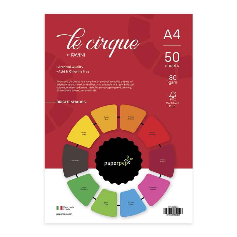 Paperpep Le Cirque 80Gsm A4 Bright Shades Assorted Pack Of 50 Sheets