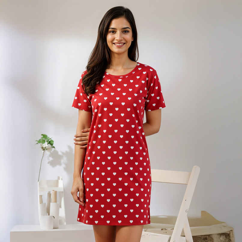 Smartees Valentines Women's Short Nighty | Red - L Smartees Valentines Women's Short Nighty | Red - L