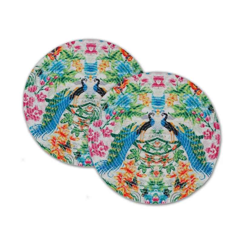 Hosta Homes Pure Cotton Multicolor Peacock Digitally Printed Table Place Mats | Pack of 2