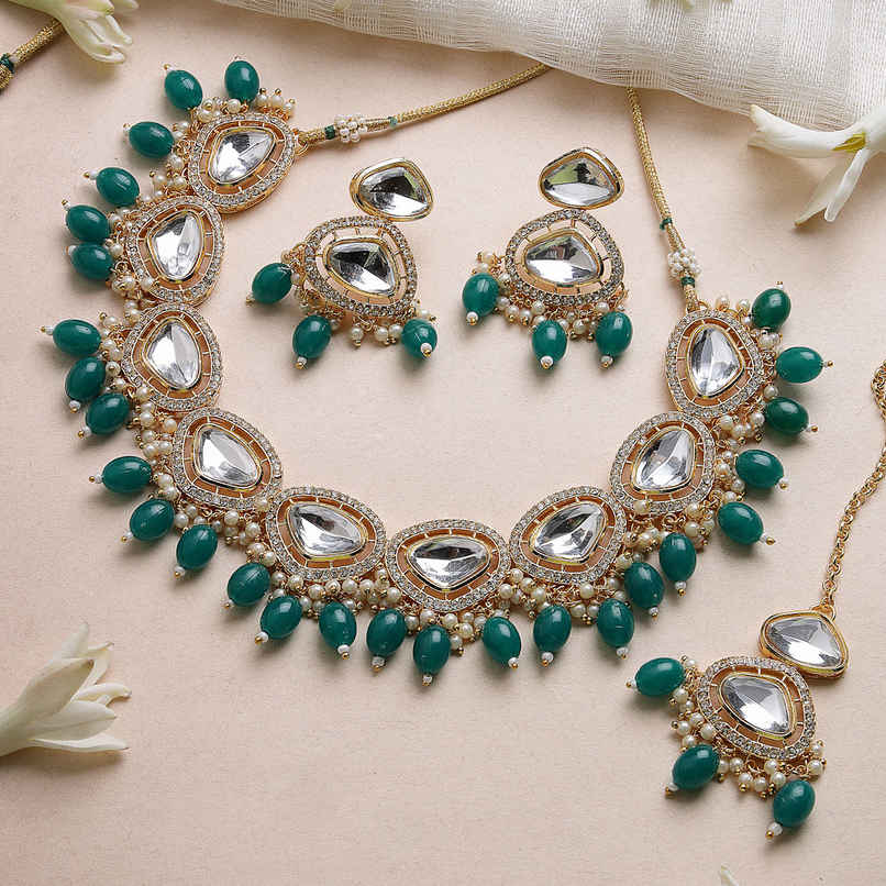 Sukkhi Artisanal Gold Plated Green Stone Studded Choker Necklace Set