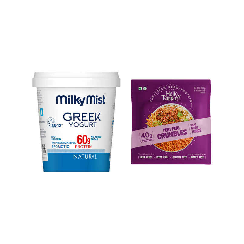 Milky Mist Greek Yogurt (700g) & Hello Tempayy 40G Protein Tempeh Crumbles | Peri Peri | Heat & Add (200g) Combo Milky Mist Greek Yogurt (700g) & Hello Tempayy 40G Protein Tempeh Crumbles | Peri Peri | Heat & Add (200g) Combo