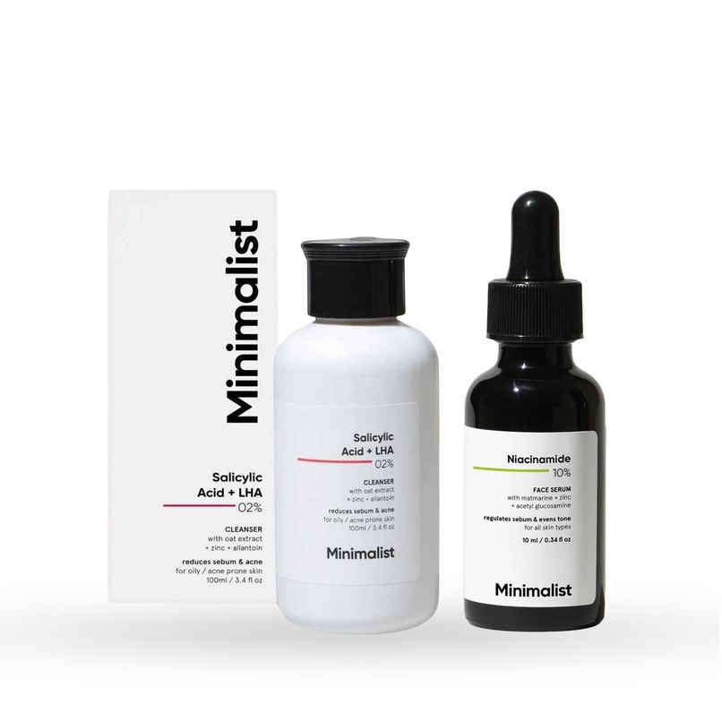 Minimalist 02% Salicylic Acid + Lha Face Cleanser (100ml) & Minimalist Niacinamide 10% With Matmarine + Zinc + Acetyl Glucosamine (10ml) Combo