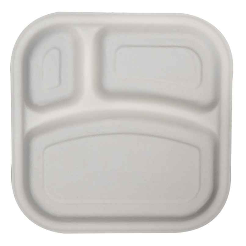 Bagasse Plate | Square | 10 inch | 3 Compartment | Naturepac