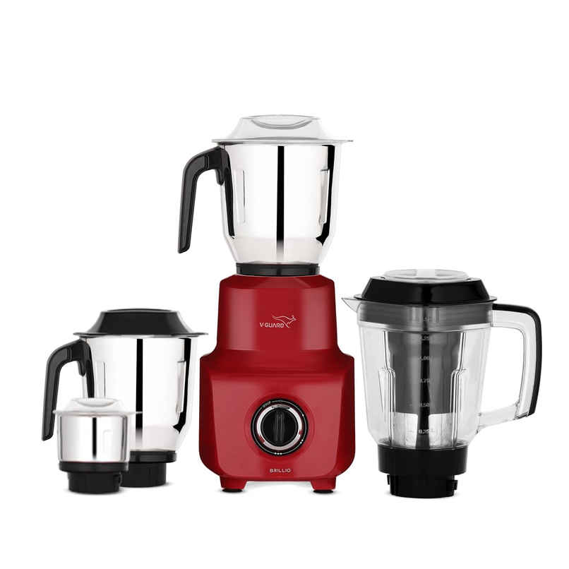 V-Guard Brillio 750 W Powerful Mixer Grinder | Stainless Steel Blades | Red