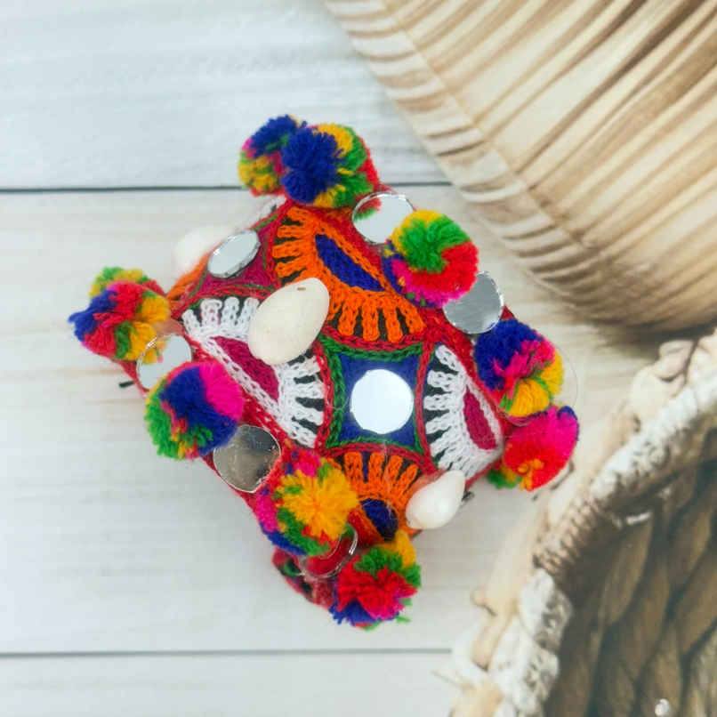 The Opal Factory Thread work Multicolour Flexible Bangle Kada with Pom Poms and Mirror | Free Size