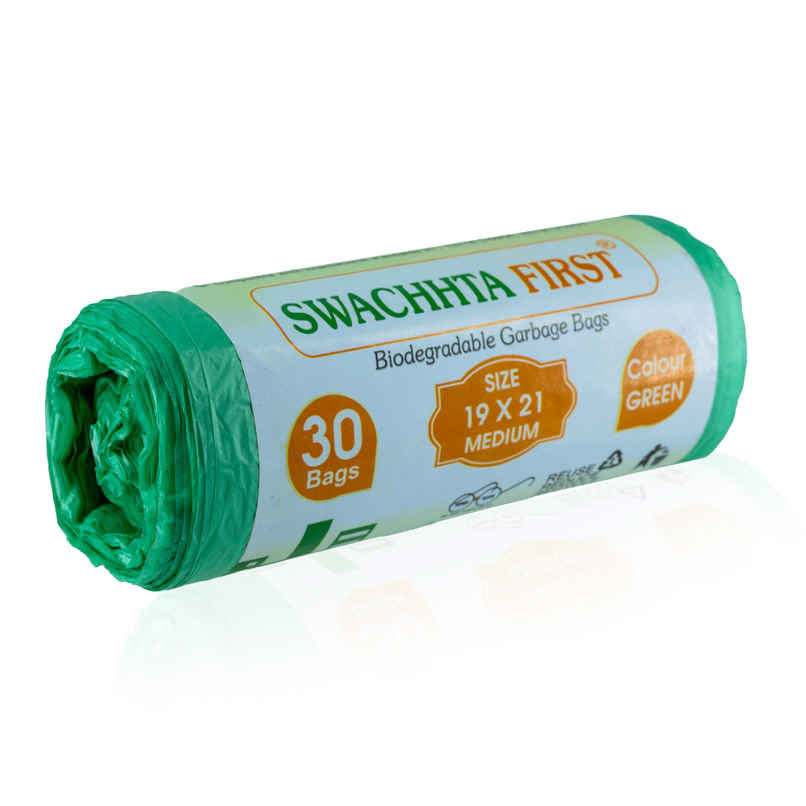 Green Medium Oxo Bio Degradable Garbage Bags-Swachhta First medium (19 x 21 Inches)