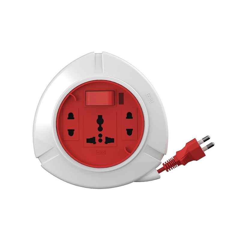 GM 3041 Trio 2 Pin Flex Extension Board 5 Mtr, 240 V  with Indicator & International Socket - White & Red