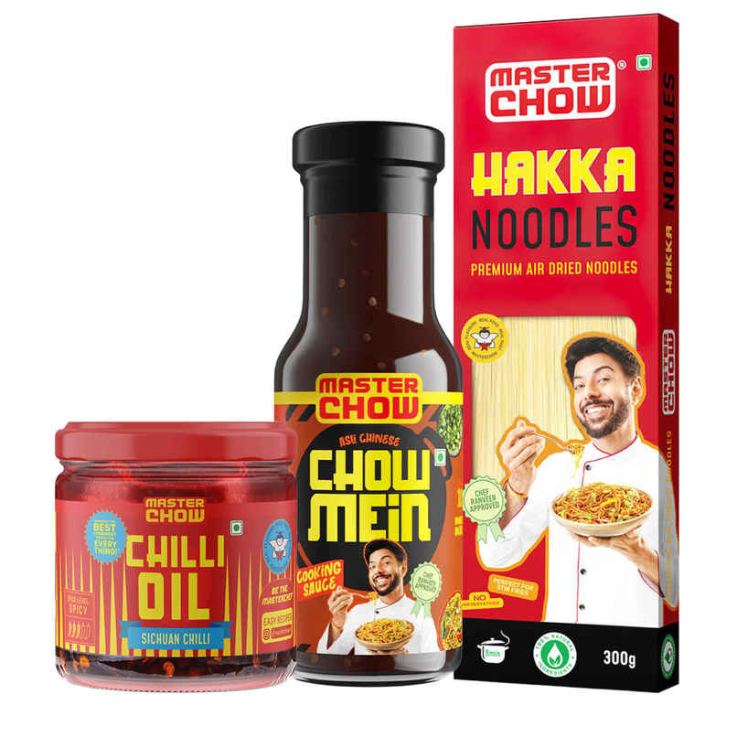 Masterchow Hakka Noodles (300g) & Masterchow Spicy Sichuan Chilli Oil (170g) & Masterchow Chowmein Cooking Sauce (220g) Combo
