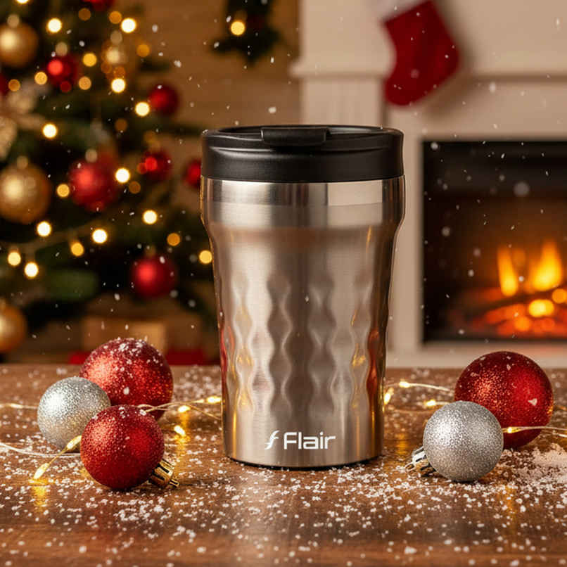 FLAIR Crest Stainless Steel Insulated Coffee Mug | Grey - 325 ml