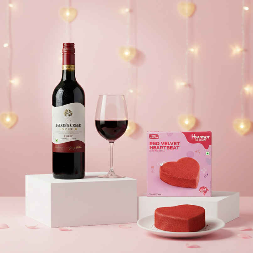 Jacob'S Creek Imported Red Grape Non-Alcoholic Still Wine (750ml) & Havmor Red Velvet Heartbeat Cake (450ml) Combo