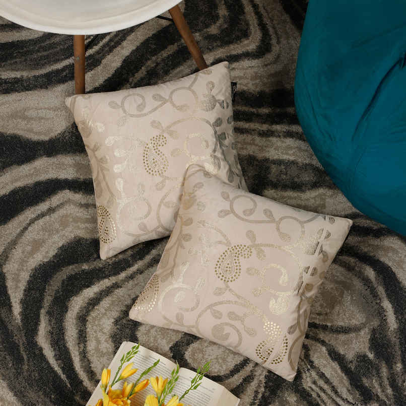 Hosta Homes Soft Velvet Golden Foil Geometric Pattern Printed Cushion Covers | Pack of 2